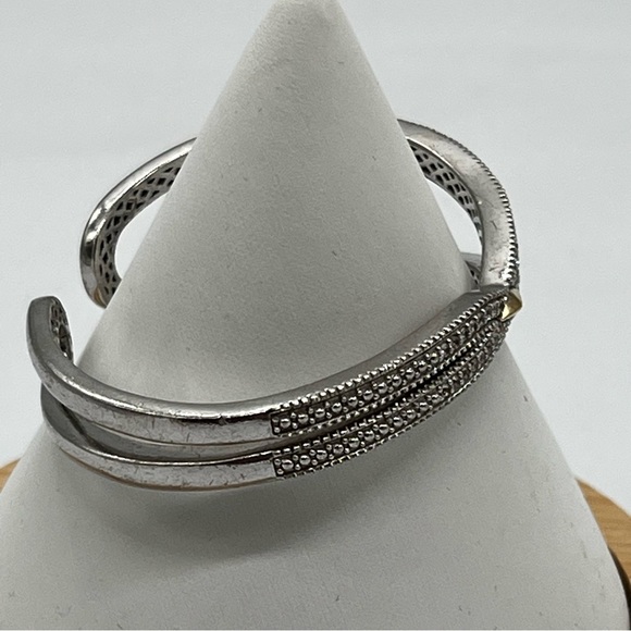 Gabrielle Bruni 14K Sterling Silver White Topaz Hinged Cuff Bracelet - Picture 5 of 7